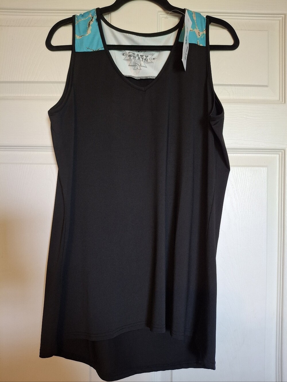 Crazy Train Black Tank with Turquoise Marble Shoulder Accents